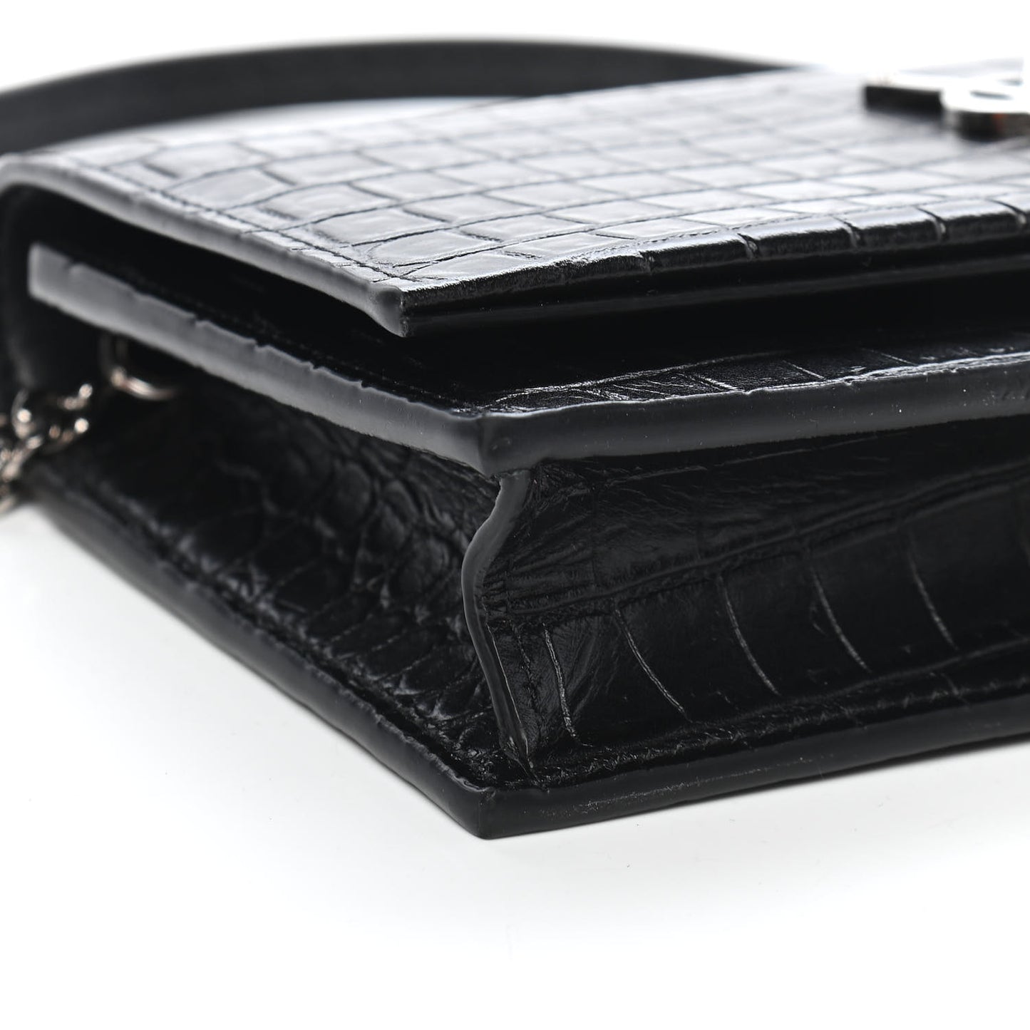 Calfskin Crocodile Embossed Kate Monogram Tassel Chain Wallet Black