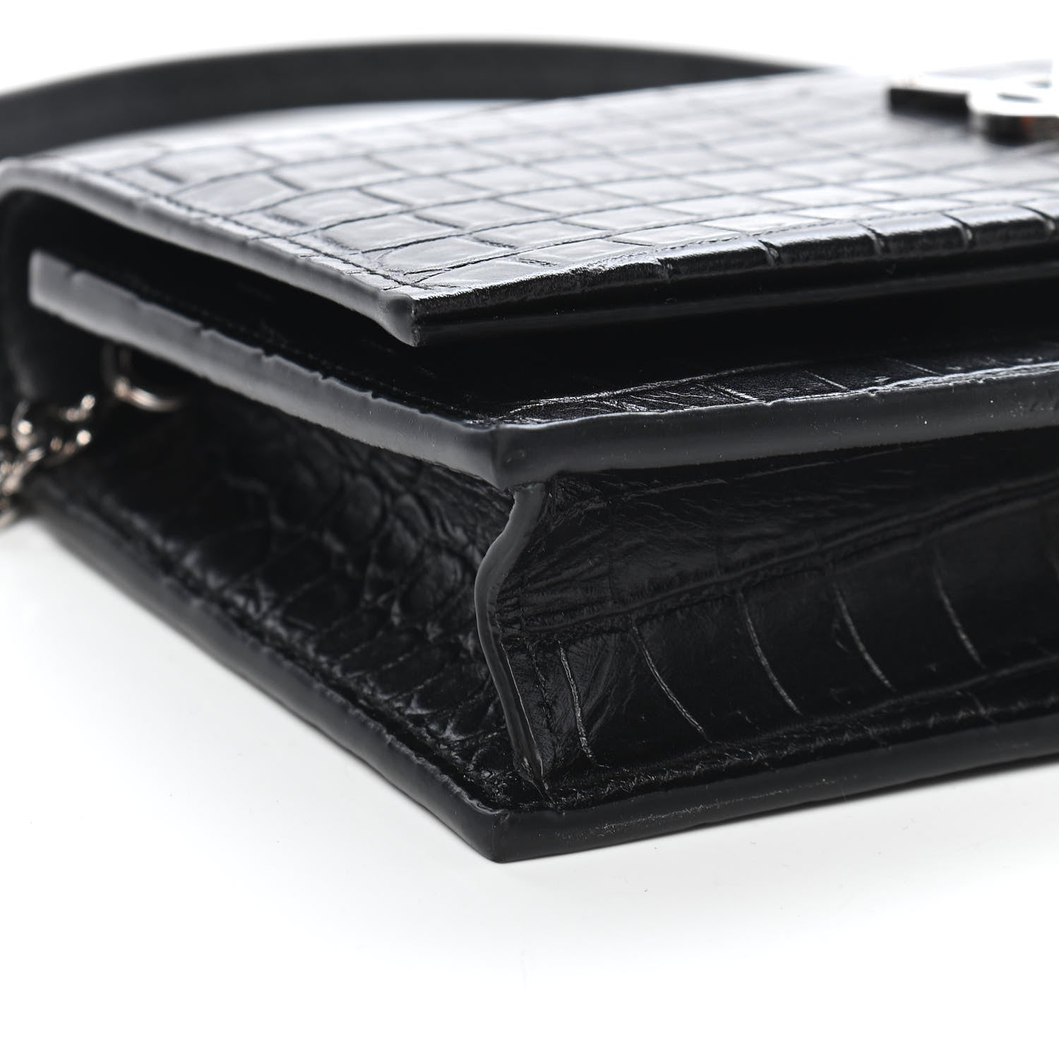 Saint Laurent Calfskin Crocodile Embossed Kate Monogram Tassel Chain Wallet Black 7 of 8