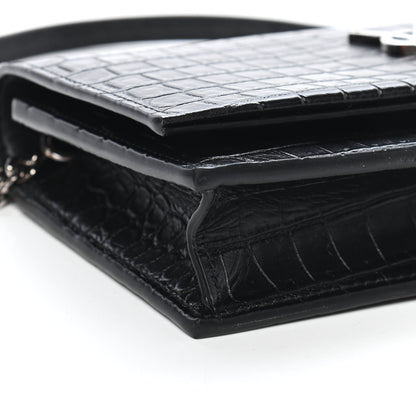 Saint Laurent Calfskin Crocodile Embossed Kate Monogram Tassel Chain Wallet Black 7 of 8
