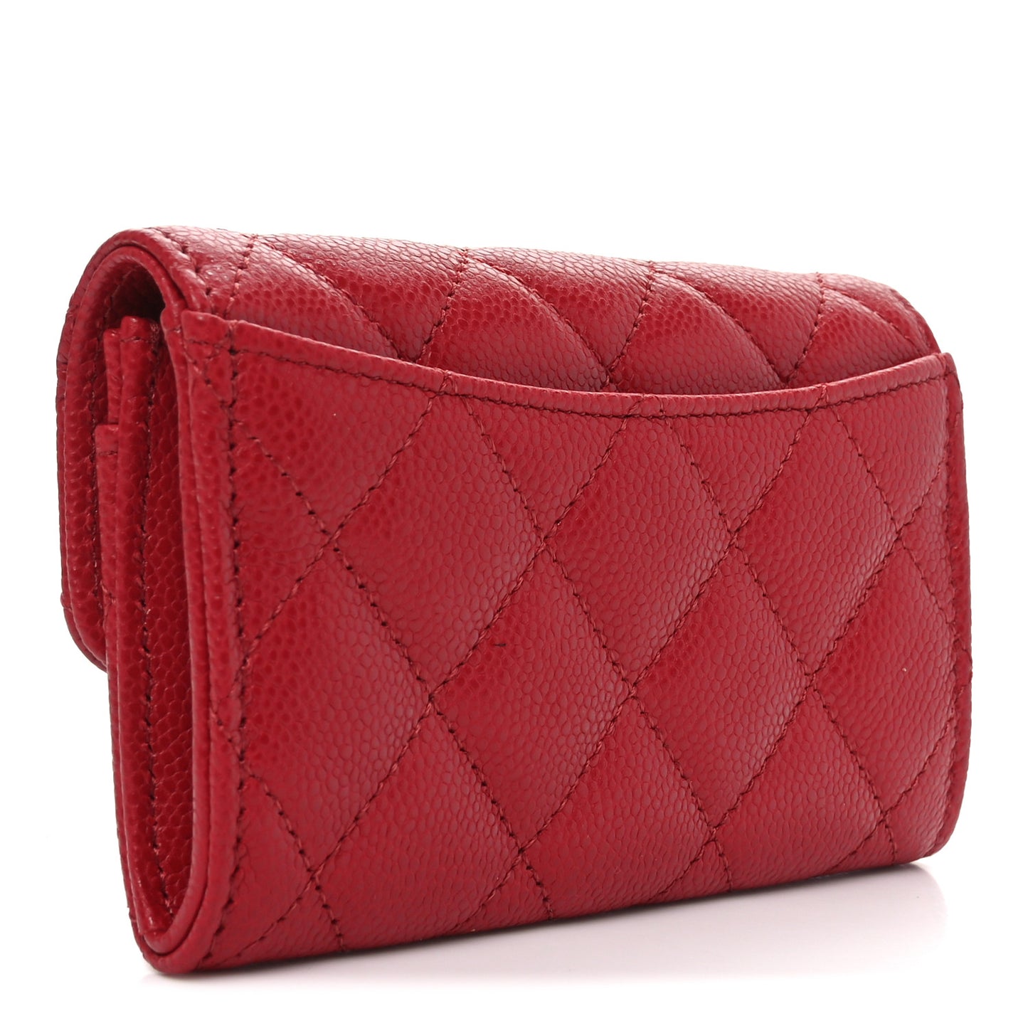 Caviar Quilted Flap Card Holder Wallet Red