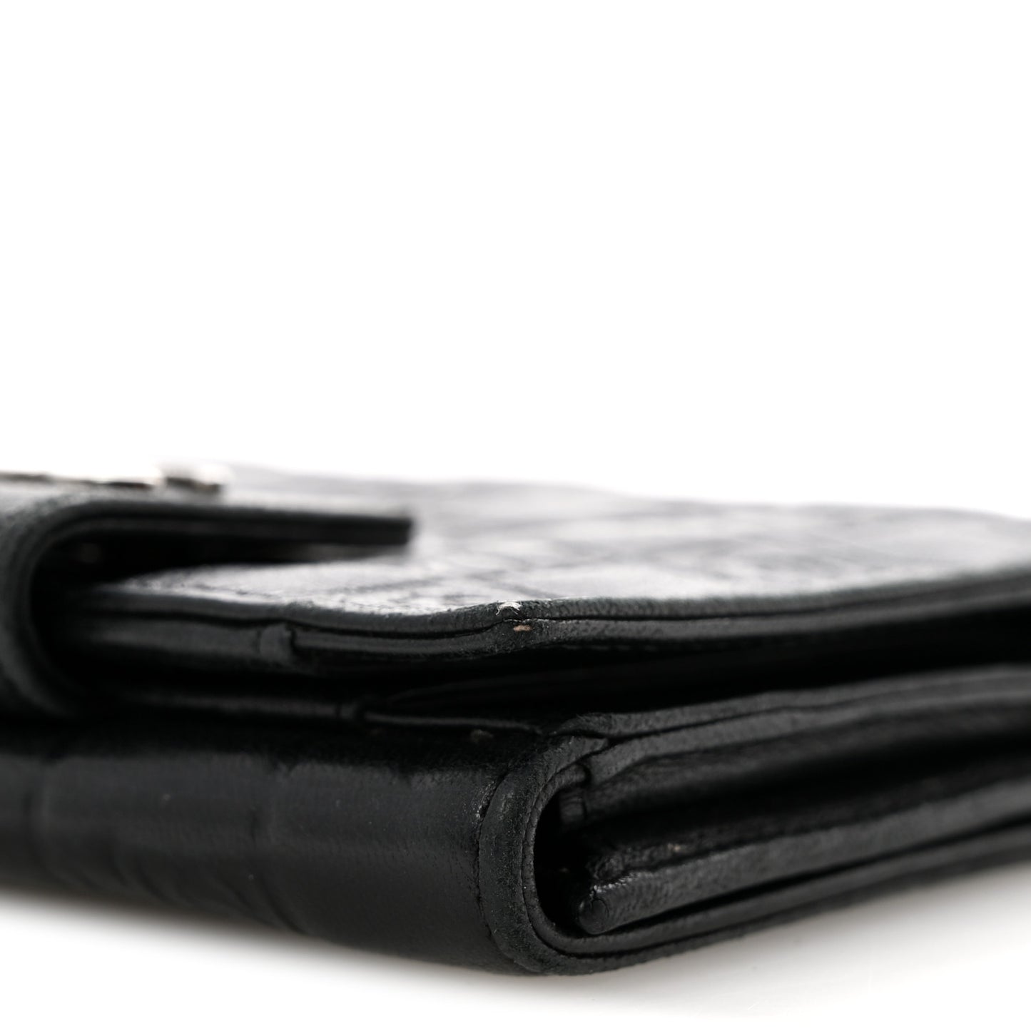 Calfskin Lucky Symbols Compact French Flap Wallet Black