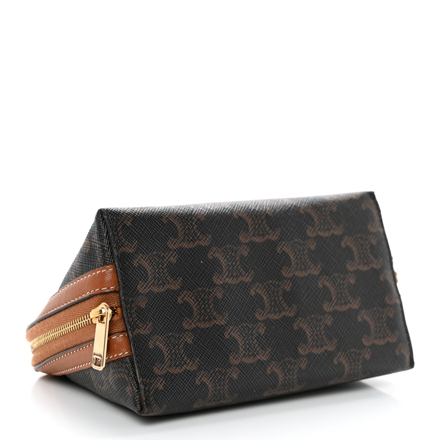 Triomphe Canvas Calfskin Small Cosmetic Pouch Tan