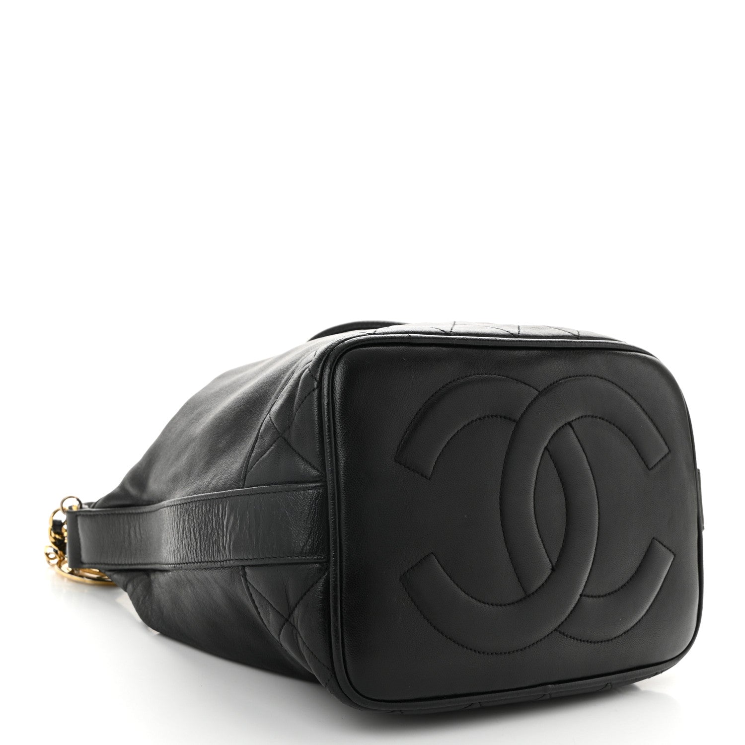 Chanel Lambskin Quilted Drawstring Bucket Bag Black 4 of 10