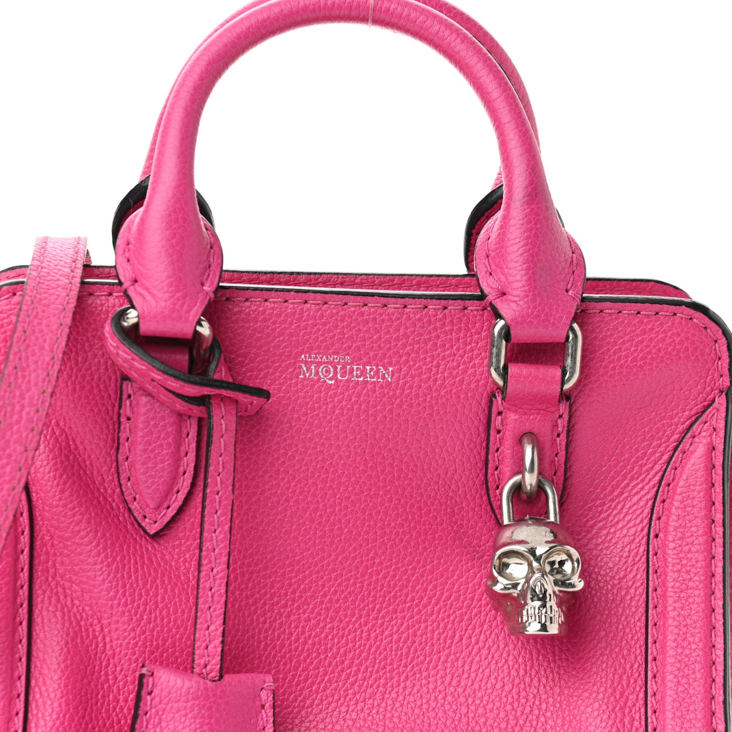 Pebbled Calfskin Mini Skull Padlock Zip Around Tote Bouganville