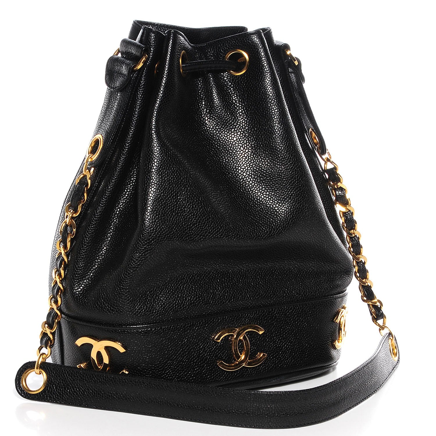 Chanel Caviar CC Drawstring Shoulder Bag Black 3 of 7