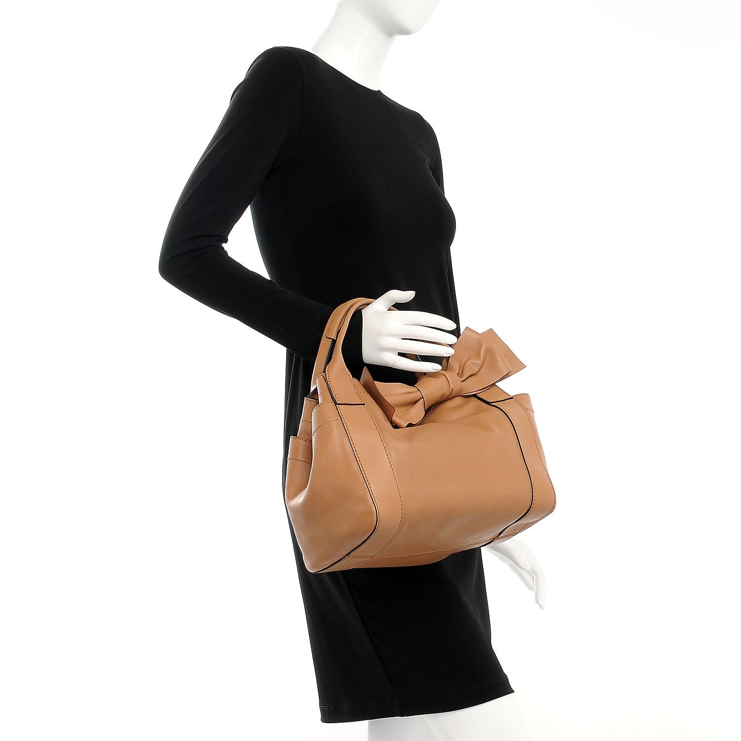 Valentino Garavani Nappa Double Pocket Bow Tote Camel 2 of 7