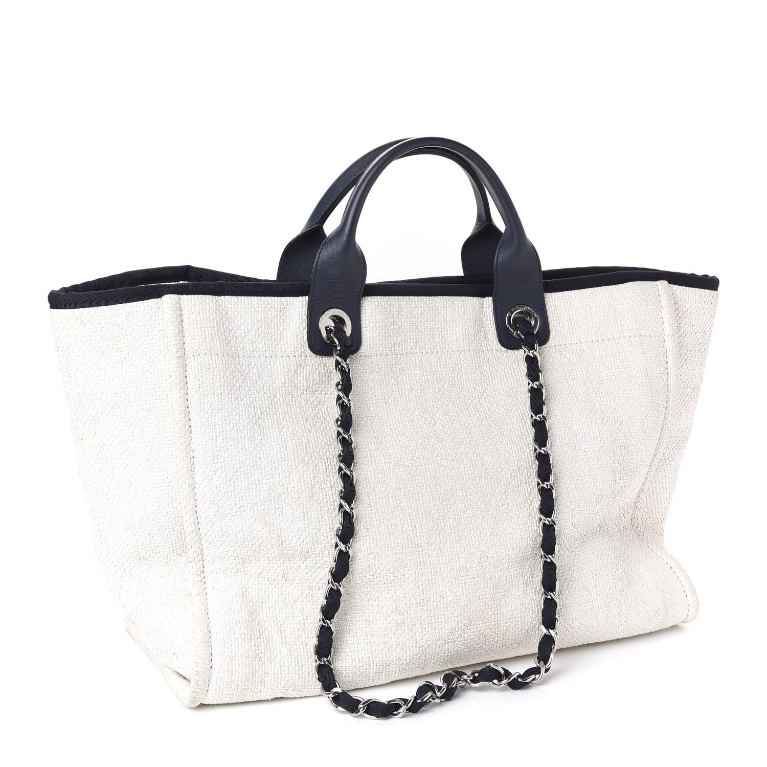 Chanel Woven Straw Raffia Medium Deauville Tote White Navy 4 of 11