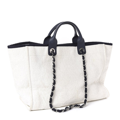 Chanel Woven Straw Raffia Medium Deauville Tote White Navy 4 of 11