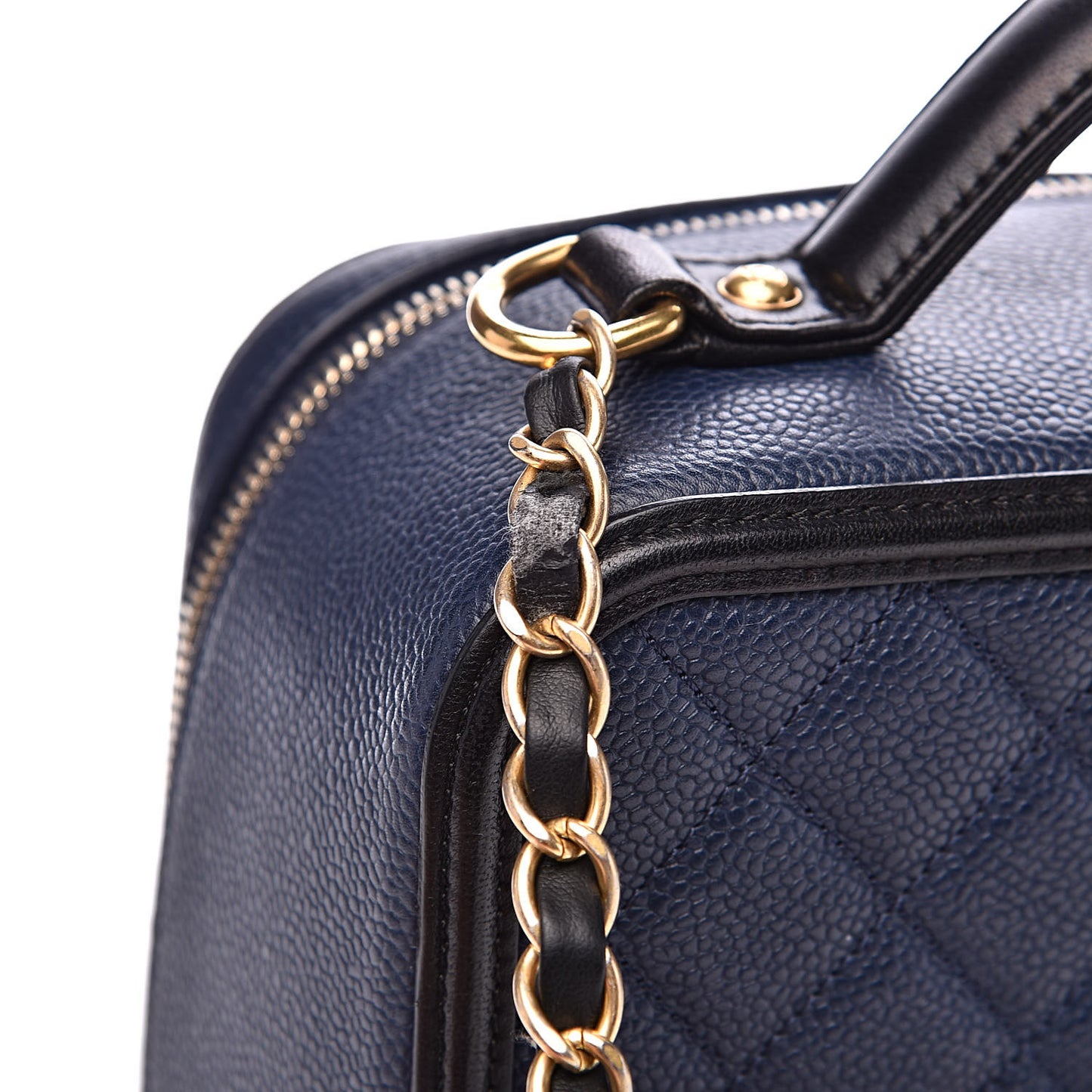 Caviar Quilted Large CC Filigree Vanity Case Navy Black