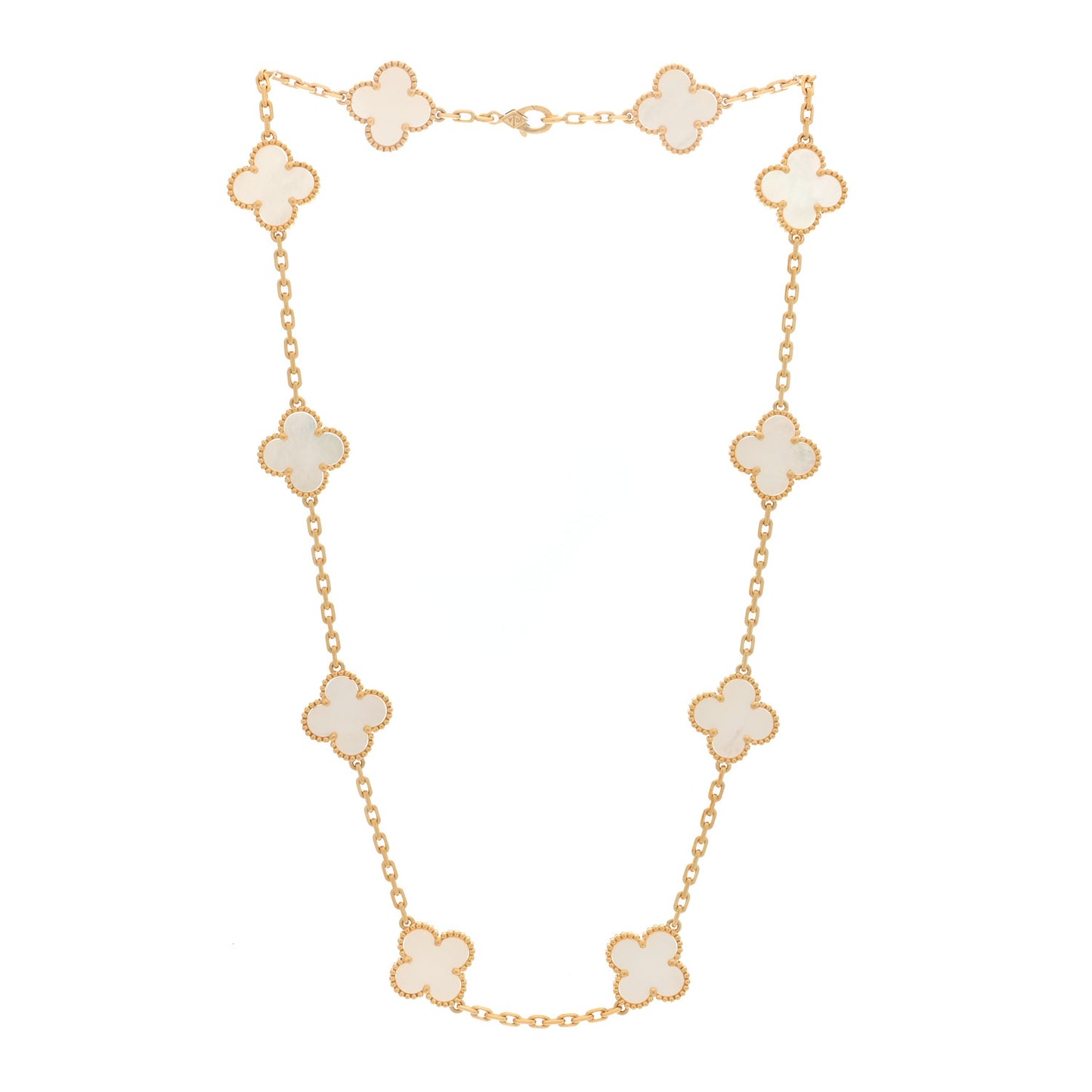 18K Yellow Gold Mother of Pearl 10 Motifs Vintage Alhambra Necklace