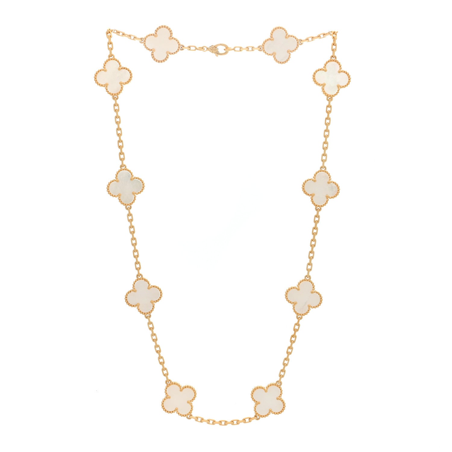 Van Cleef & Arpels 18K Yellow Gold Mother of Pearl 10 Motifs Vintage Alhambra Necklace 3 of 4