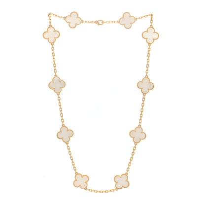 Van Cleef & Arpels 18K Yellow Gold Mother of Pearl 10 Motifs Vintage Alhambra Necklace 3 of 4