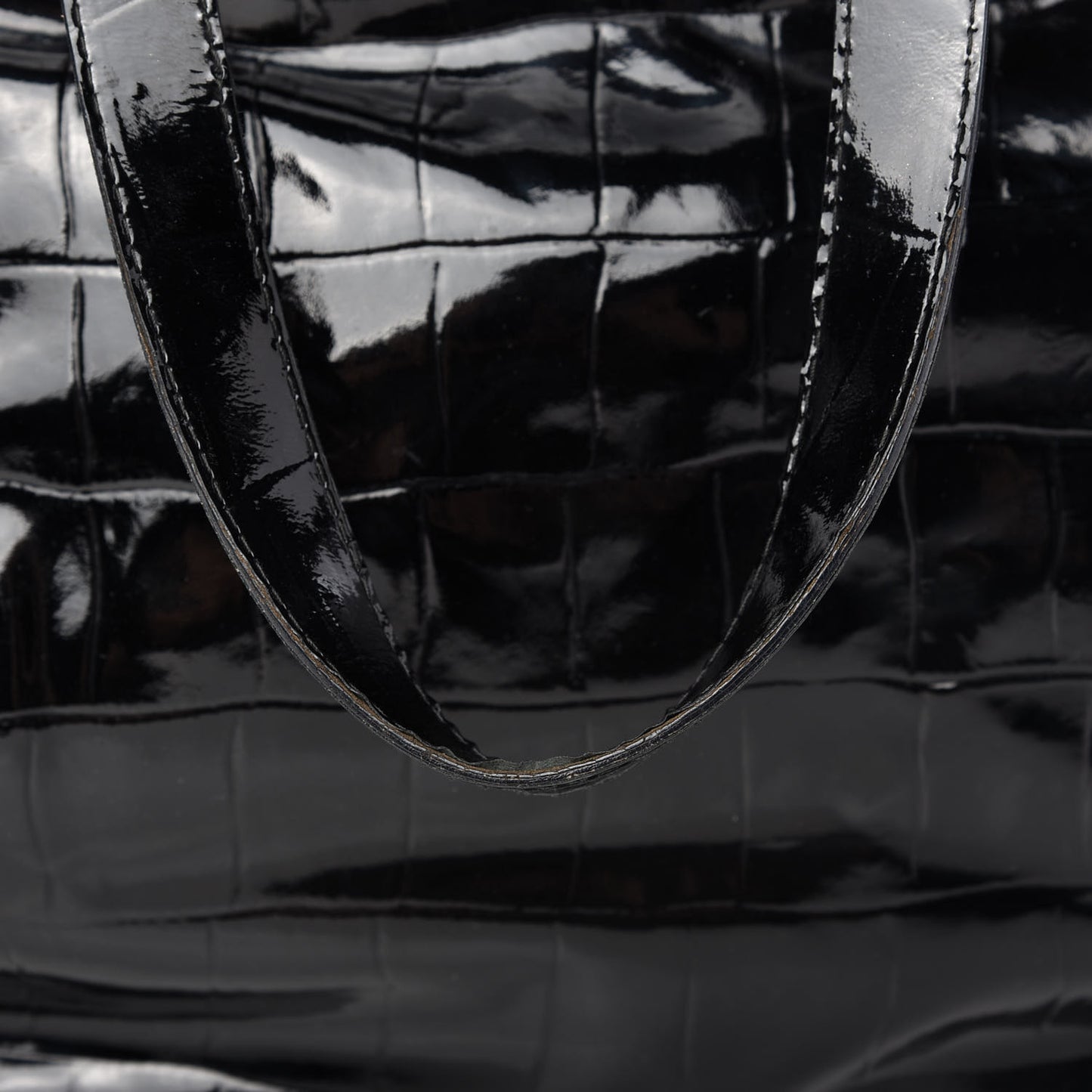 Patent Crocodile Embossed Raspail Tote Black
