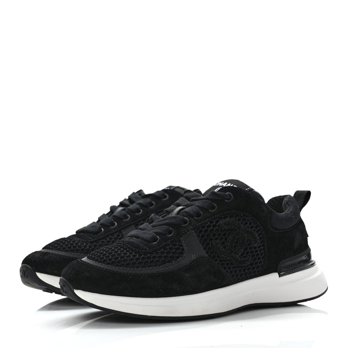 Calfskin Mesh Lycra Suede Womens Logo Sneakers 36.5 Black