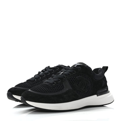 Chanel Calfskin Mesh Lycra Suede Womens Logo Sneakers 36.5 Black 3 of 6