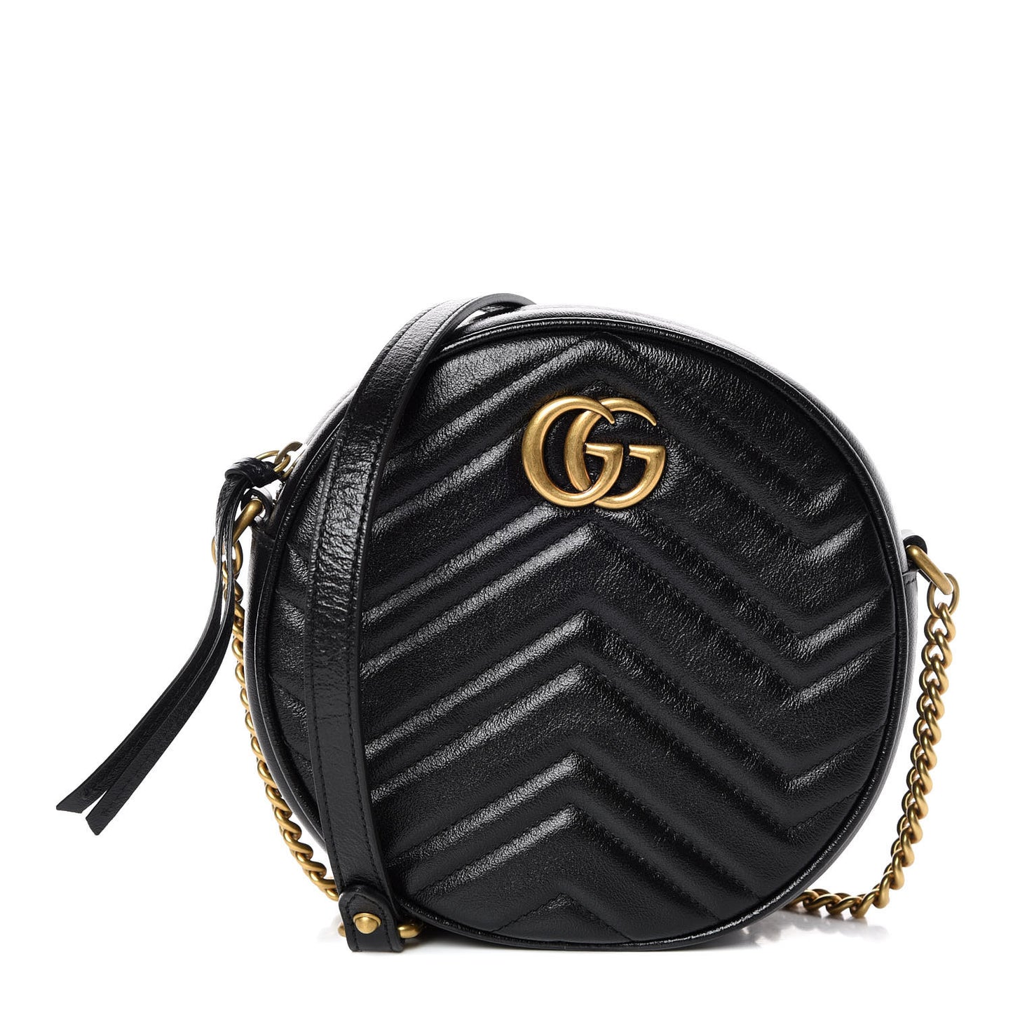 Azalea Calfskin Matelasse Heart Mini GG Marmont Round Shoulder Bag Black