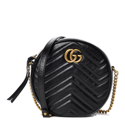 Gucci Azalea Calfskin Matelasse Heart Mini GG Marmont Round Shoulder Bag Black 1 of 9