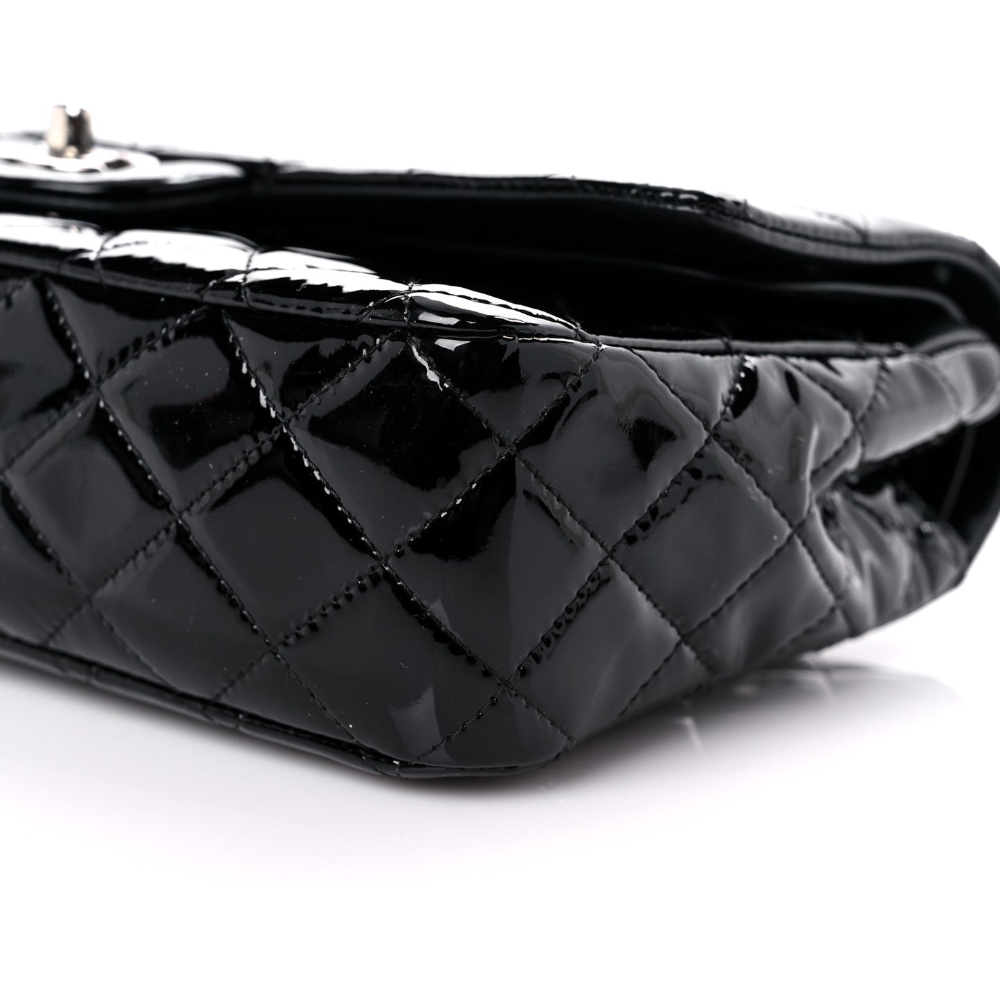 Patent Quilted Medium Double Flap Black