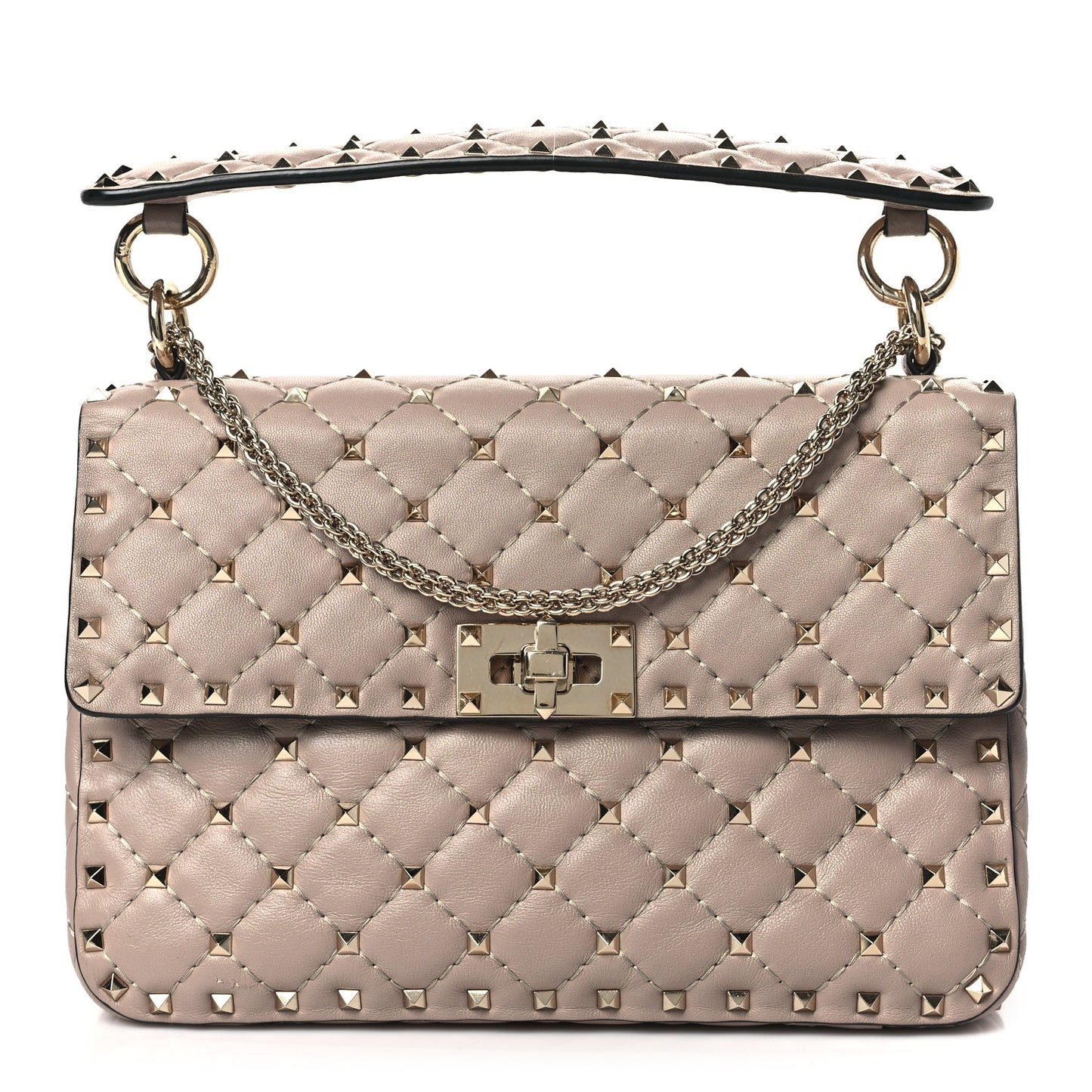 Lambskin Medium Rockstud Spike Shoulder Bag Poudre