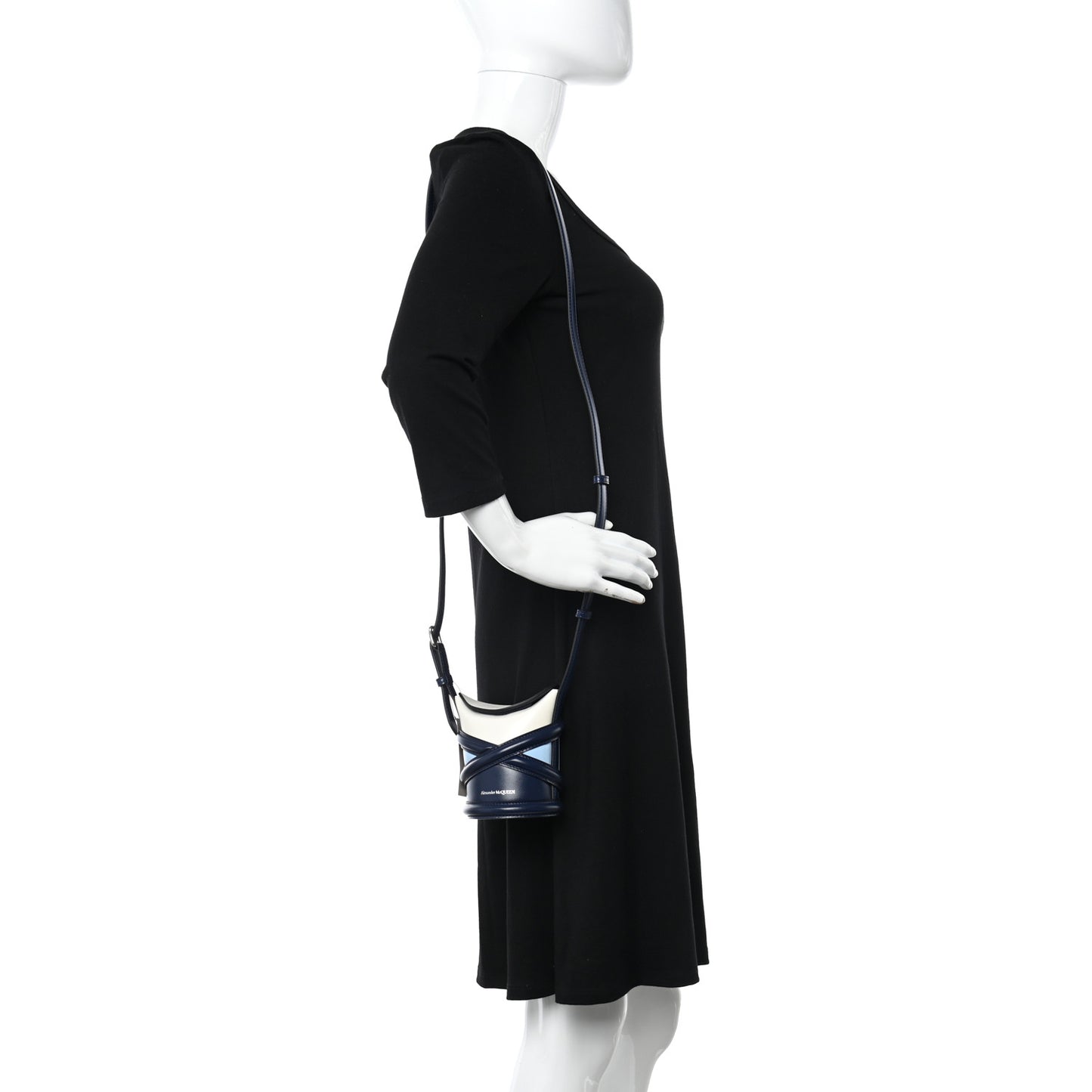 Calfskin Mini Curve Bucket Bag Navy Ivory Purple