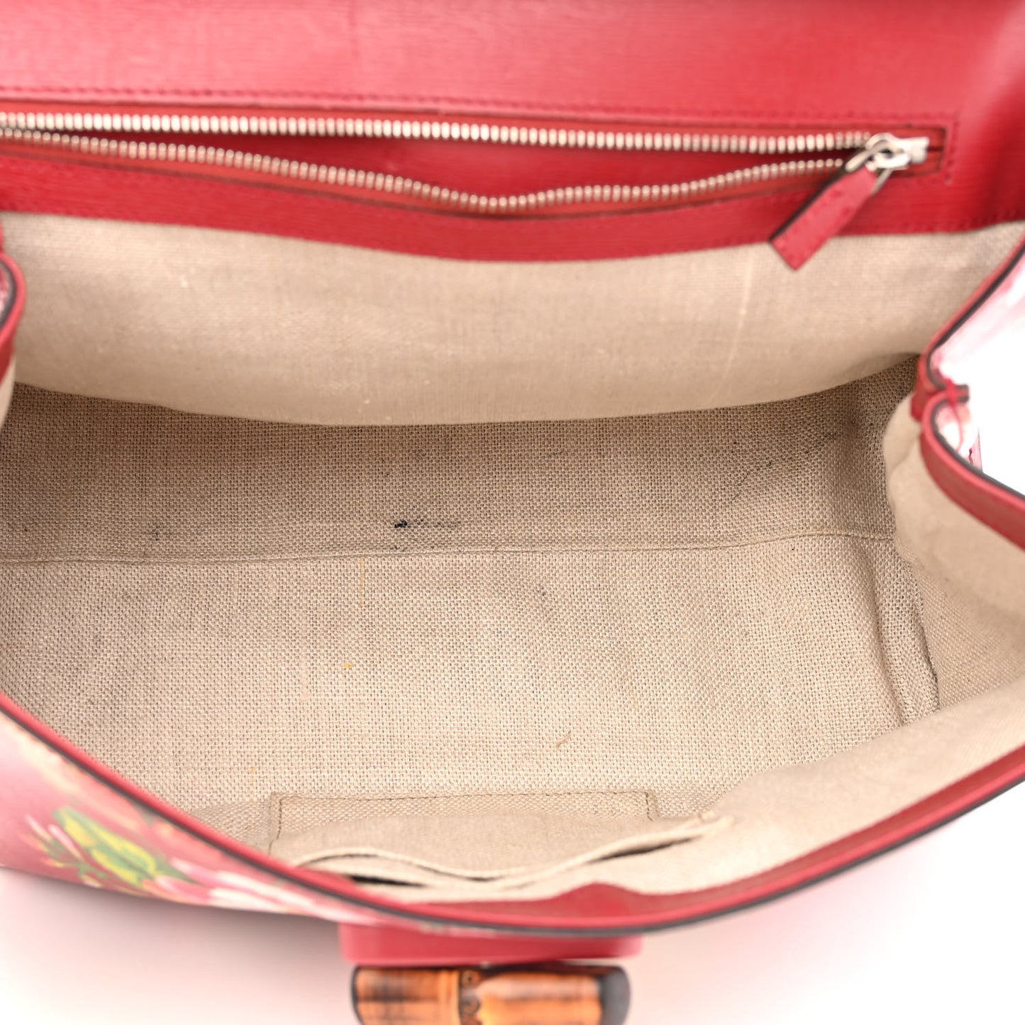 Shangai Calfskin Blooms Print Medium Bamboo Daily Top Handle Bag Romantic Cerise Multicolor