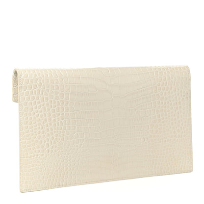 Saint Laurent Calfskin Crocodile Embossed Uptown Monogram Pouch Crema Soft 3 of 7
