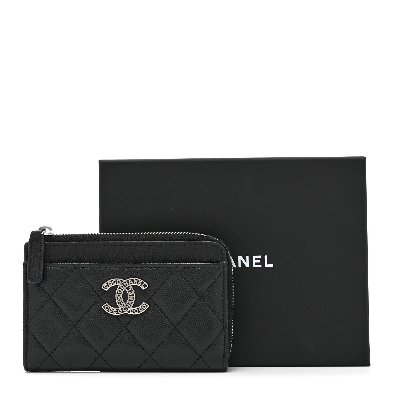 Chanel Caviar Quilted CC Logo Zip Around Card Holder Black 10 of 10