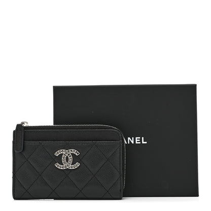 Chanel Caviar Quilted CC Logo Zip Around Card Holder Black 10 of 10
