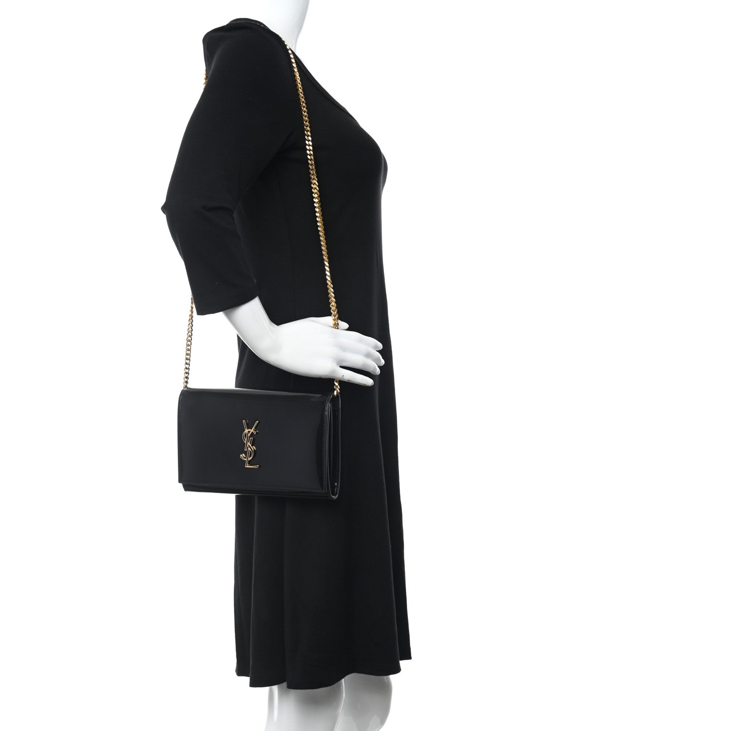 Saint Laurent Patent Calfskin Monogram Kate Wallet On Chain Black 2 of 10