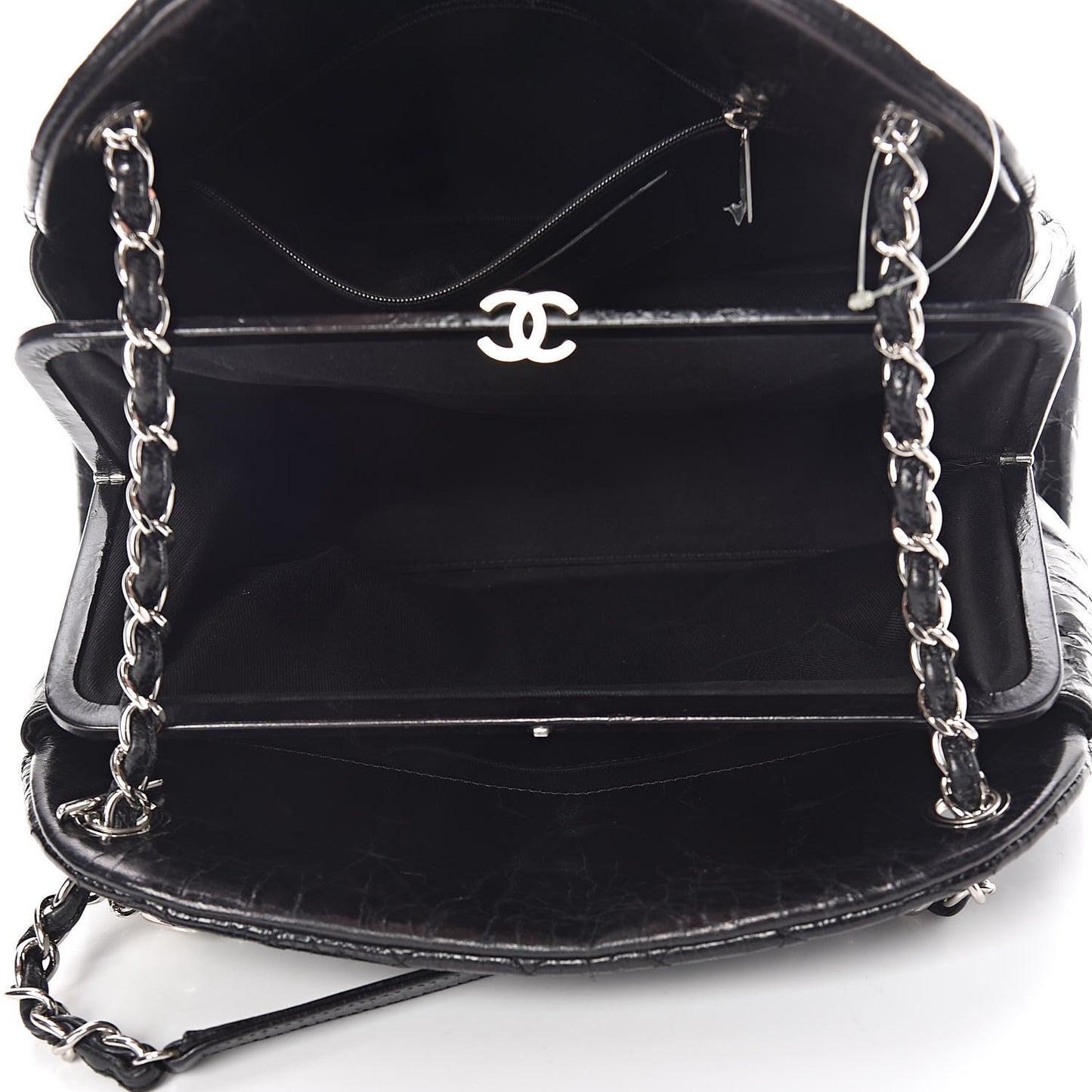 Glazed Calfskin Quilted Large Just Mademoiselle Bowling Bag Black