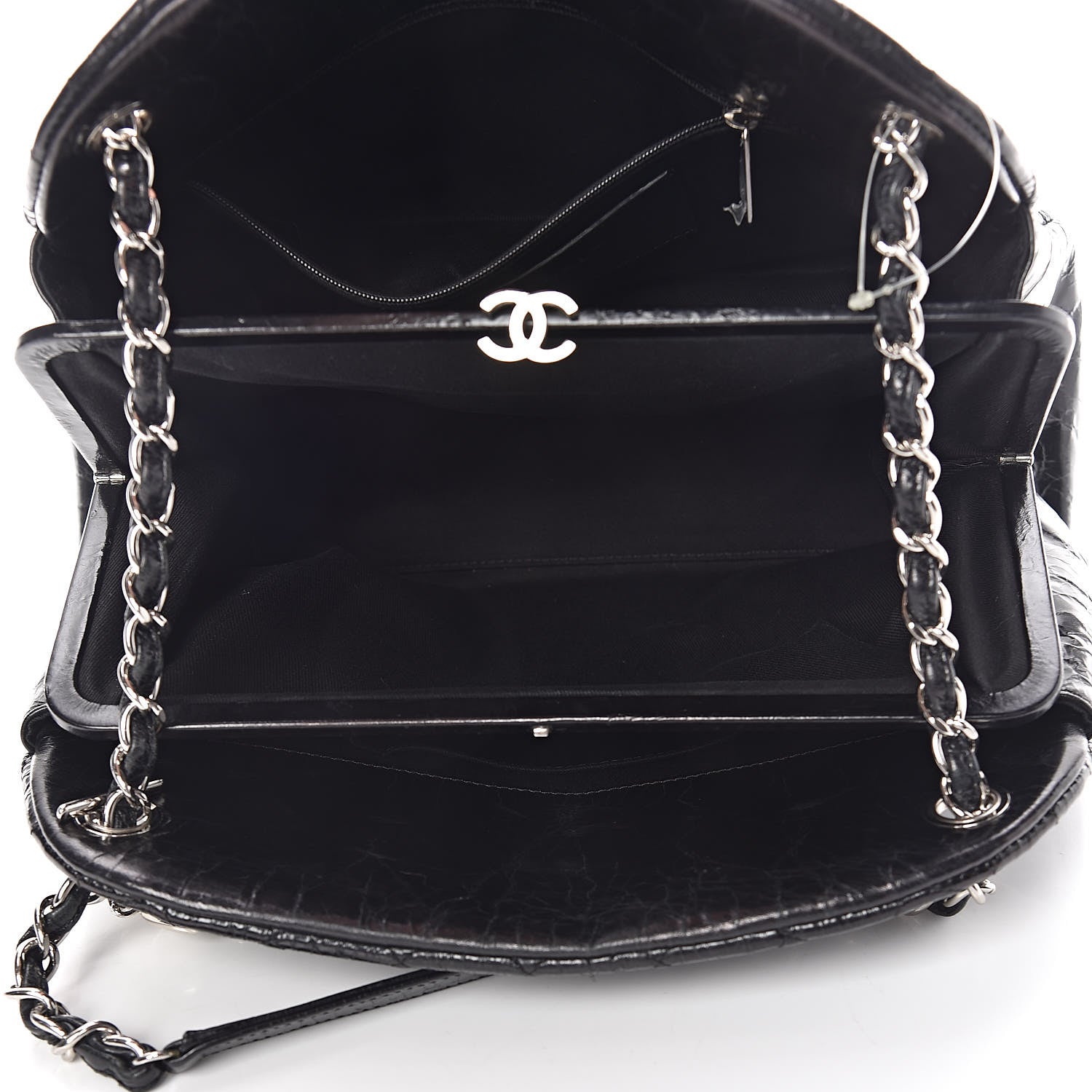 Chanel Glazed Calfskin Quilted Large Just Mademoiselle Bowling Bag Black 5 of 10