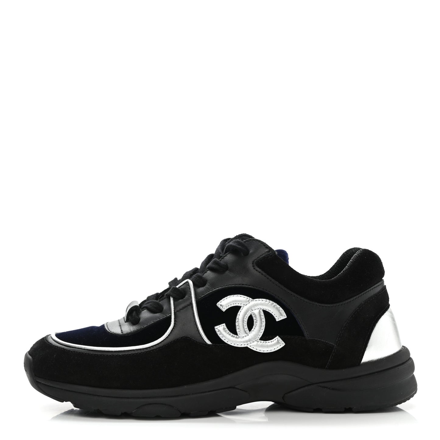 Suede Velvet Lambskin CC Sneakers 40 Black Blue Silver