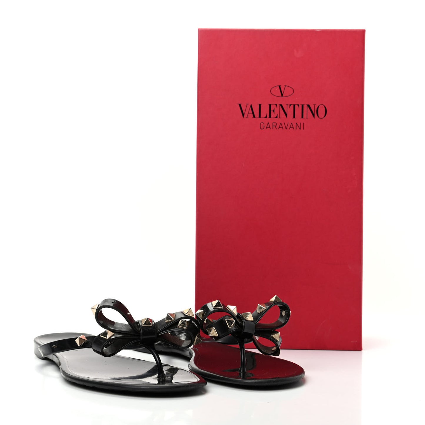 PVC Jelly Rockstud Bow Thong Sandals 39 Black