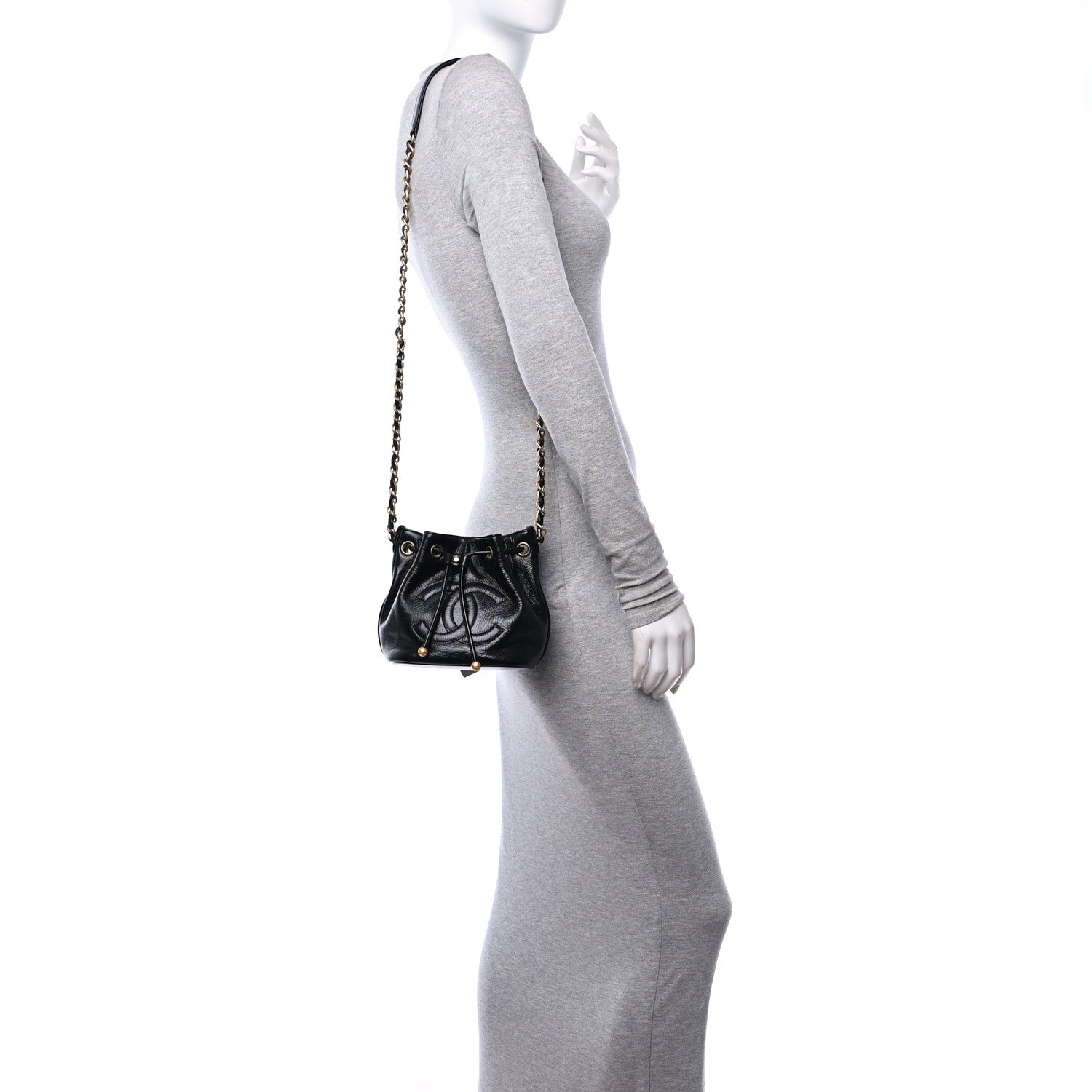 Chanel Shiny Aged Calfskin CC Chain Mini Drawstring Bag Black 2 of 11