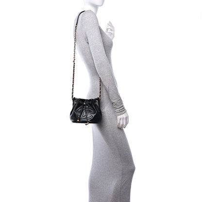 Chanel Shiny Aged Calfskin CC Chain Mini Drawstring Bag Black 2 of 11
