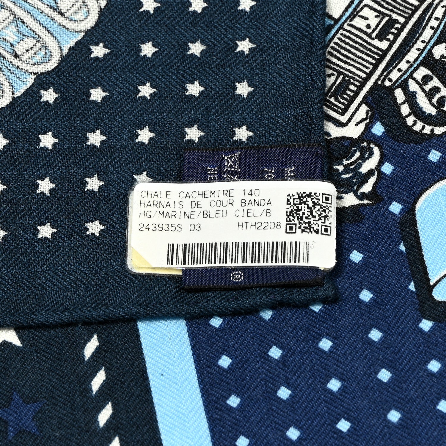 Hermes Silk Harnais De Cour Bandana Shawl 140 Marine Bleu Ciel 4 of 4