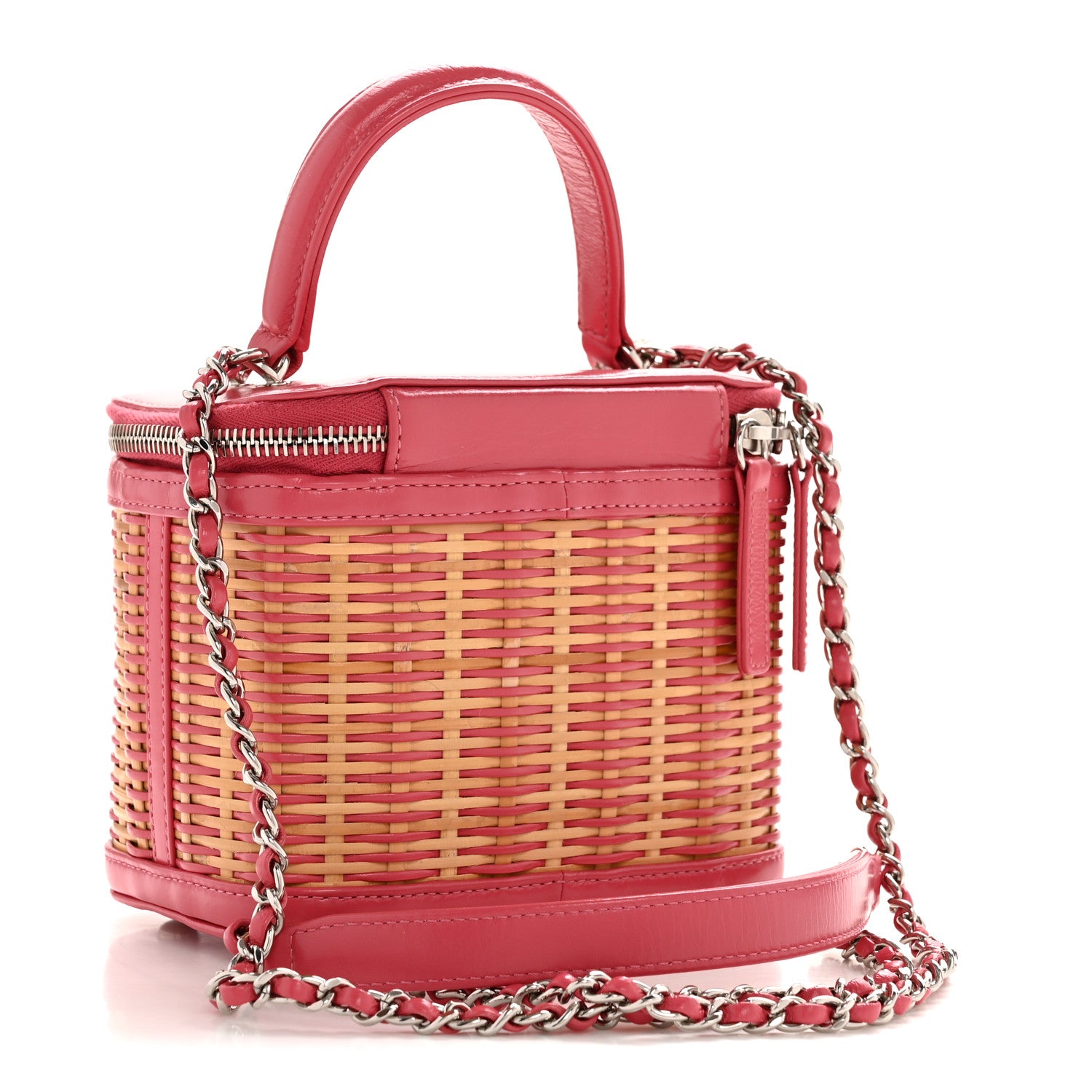 Chanel Calfskin Raffia Small Take Away Vanity Case Bag Pink Beige 3 of 12
