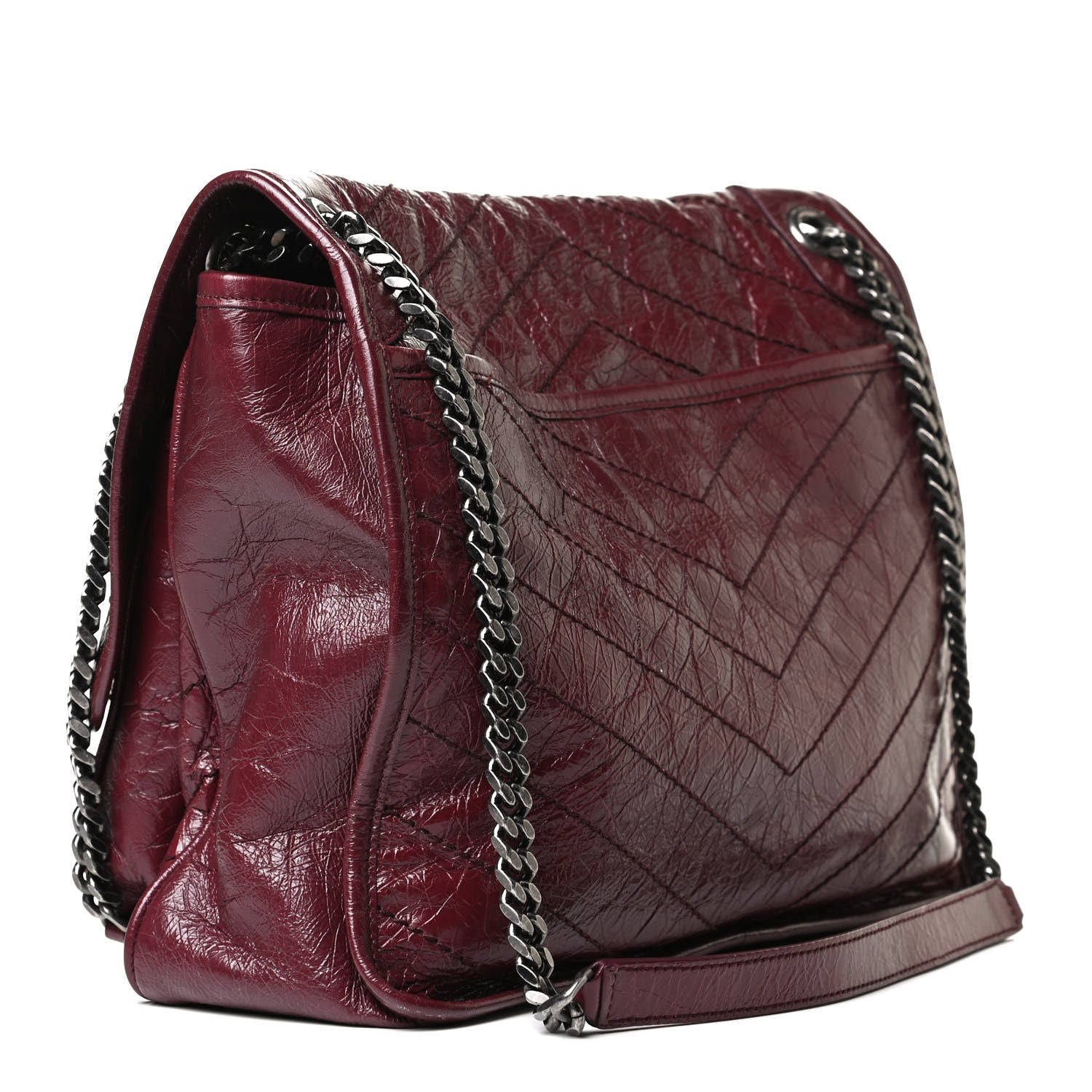 Saint Laurent Crinkled Calfskin Matelasse Monogram Large Niki Chain Satchel Rouge Legion 8 of 21