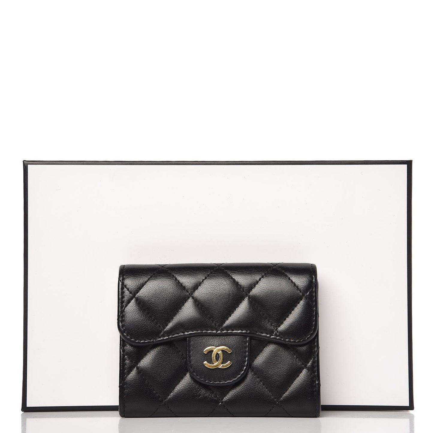 Lambskin Quilted Flap Card Holder Wallet Black