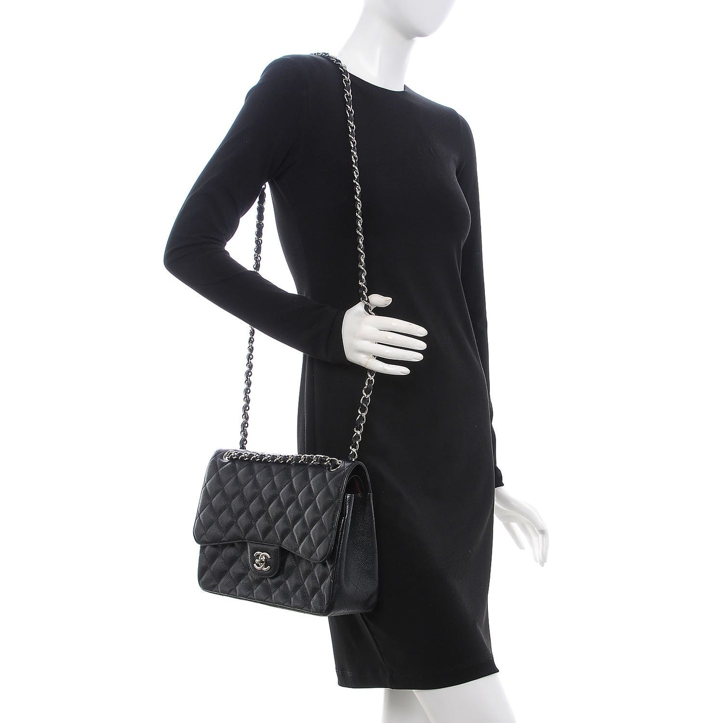 Caviar Quilted Jumbo Double Flap Black
