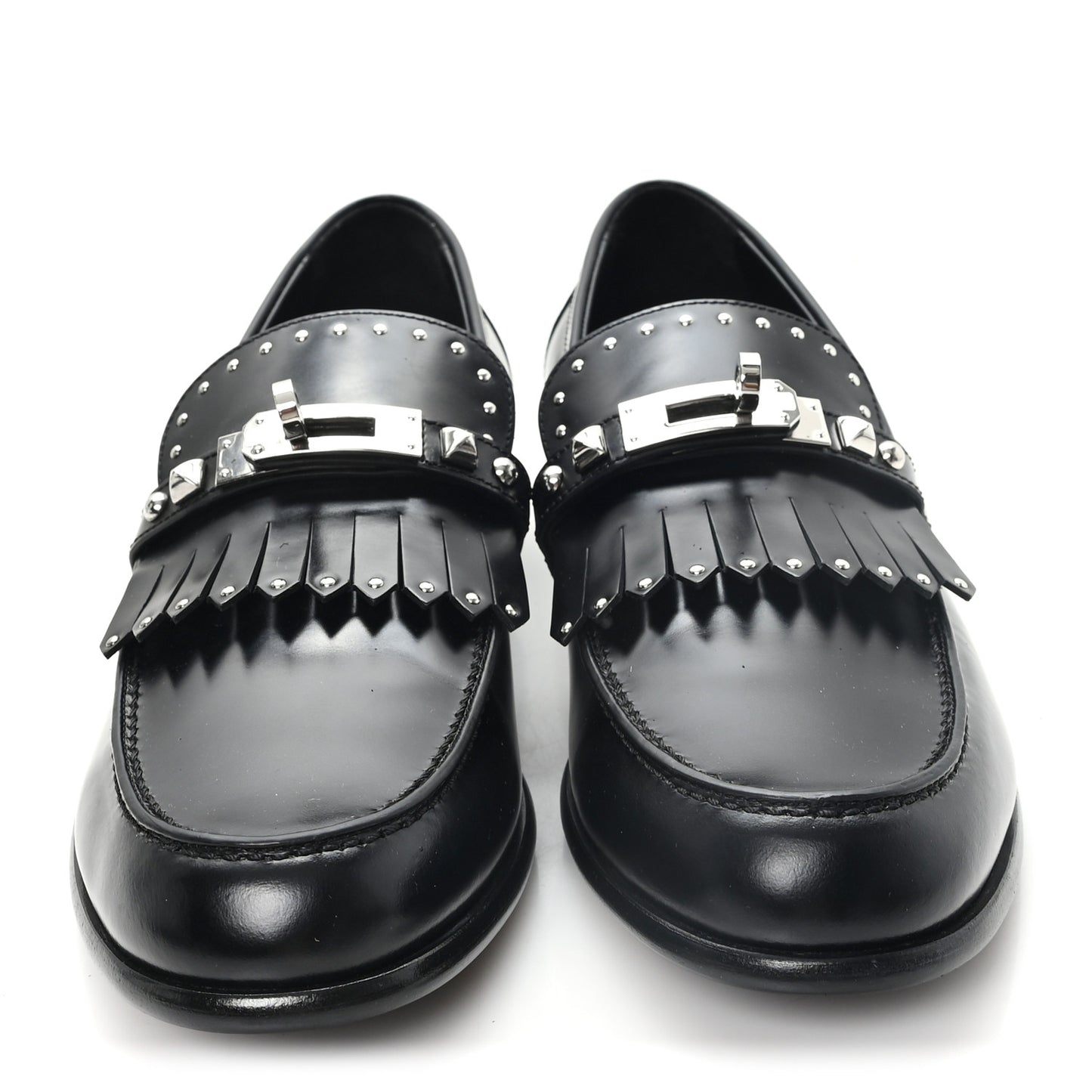 Glazed Calfskin Medor Studded Fringe Womens Destin Loafer 40 Black