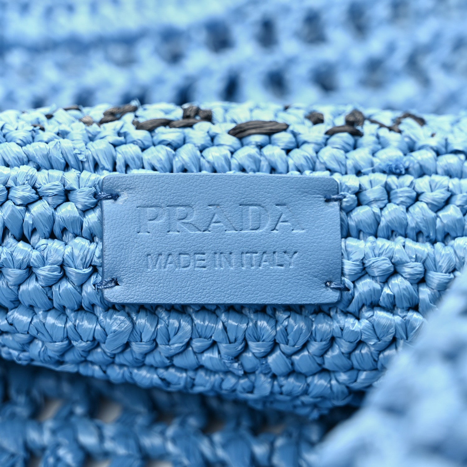 Prada Yarn Raffia Effect Crochet Logo Embroidered Shopping Tote Bag Celeste 6 of 8