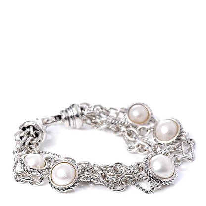David Yurman Sterling Silver 18K Yellow Gold Pearl Four Row Figaro Bracelet 1 of 5