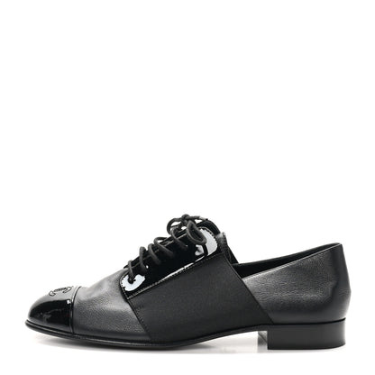 Chanel Goatskin Patent Womens CC Cap Toe Lace Up Oxfords 36.5 Black 1 of 10