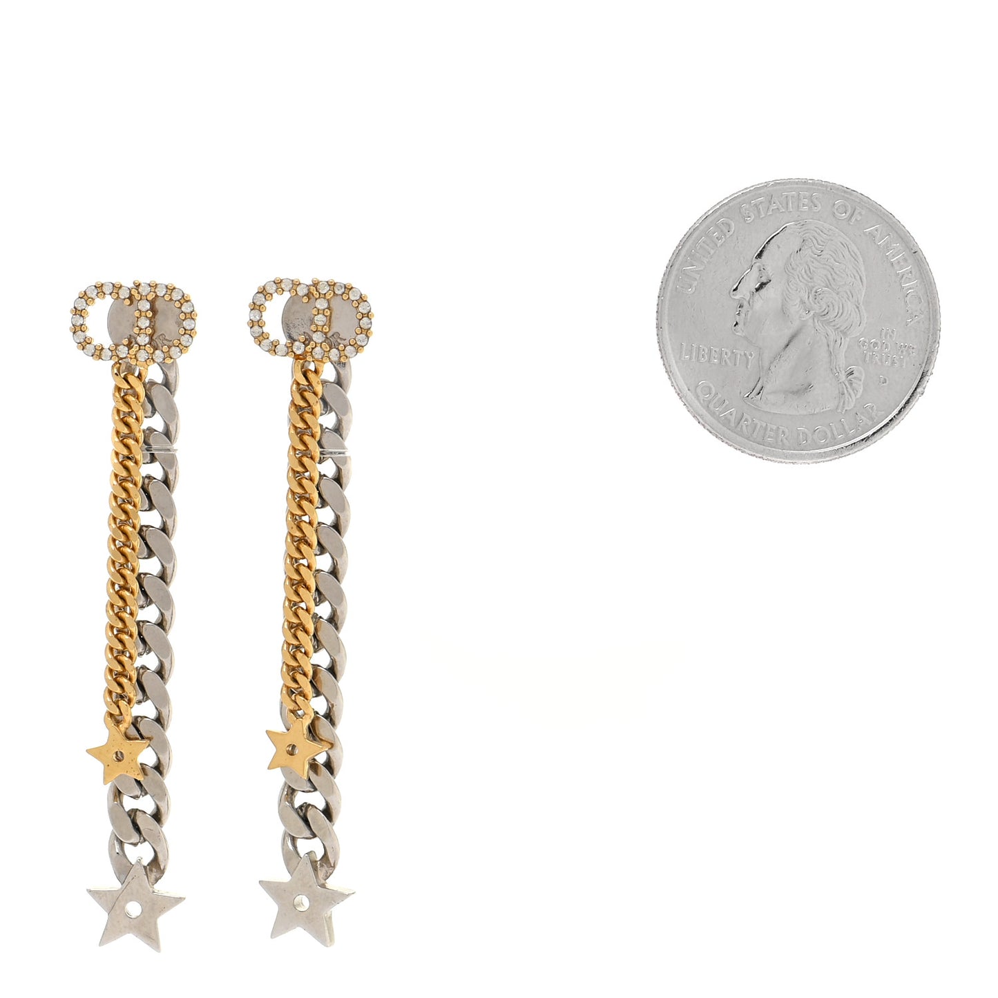 Crystal Star CD Star Dangle Chain Earrings Gold Silver