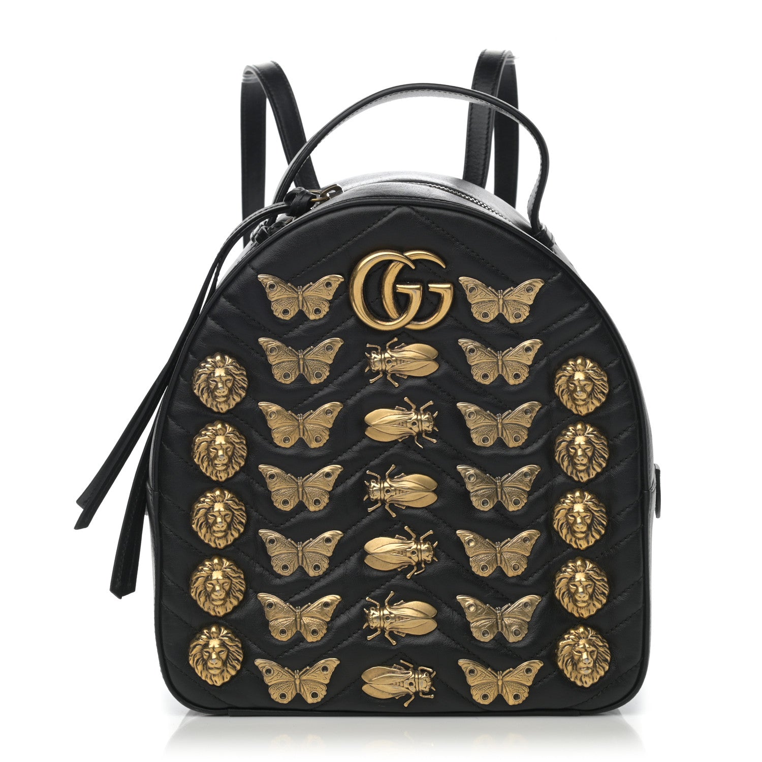 Gucci Calfskin Matelasse Animal Studs GG Marmont Dome Backpack Black 1 of 8