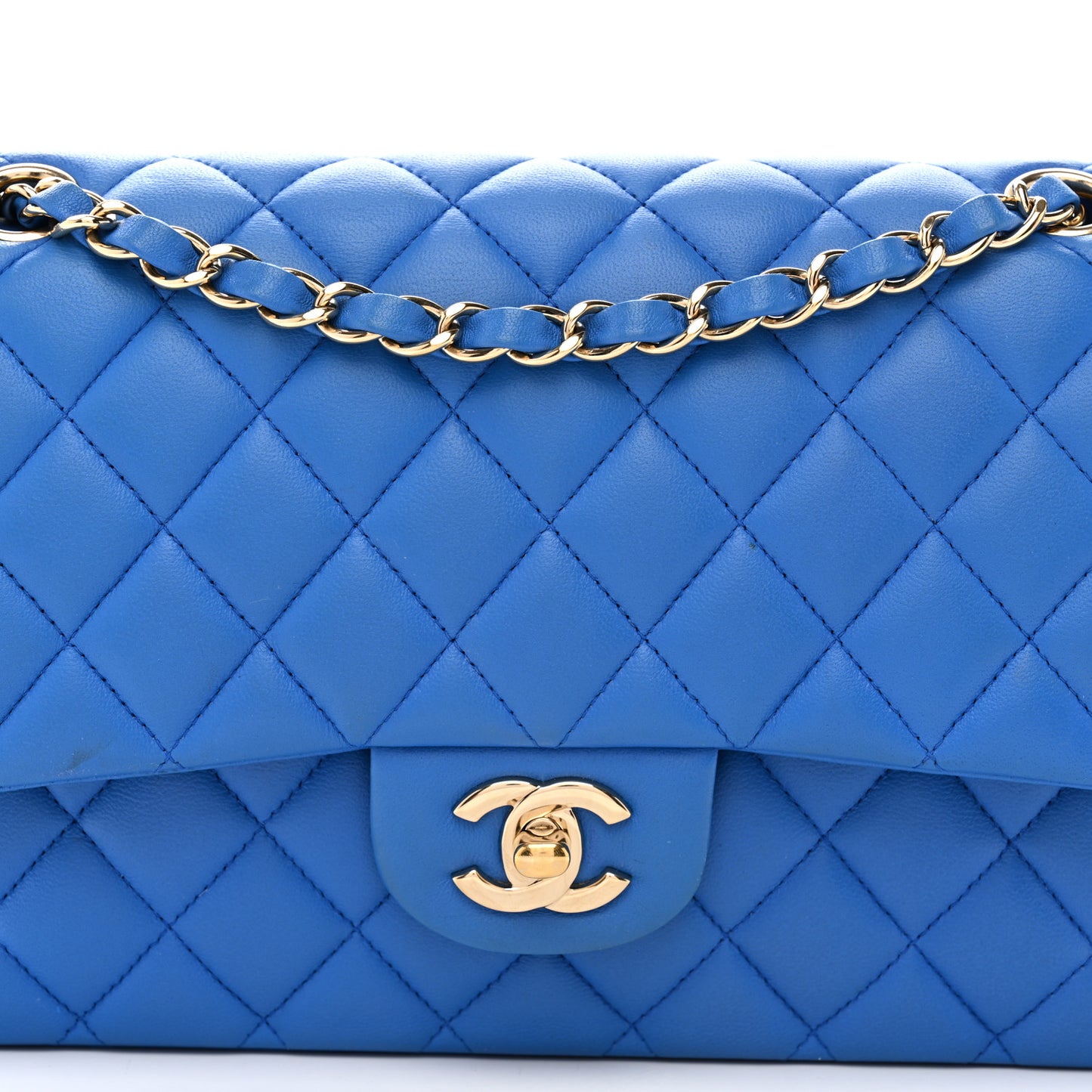 Lambskin Quilted Medium Double Flap Blue
