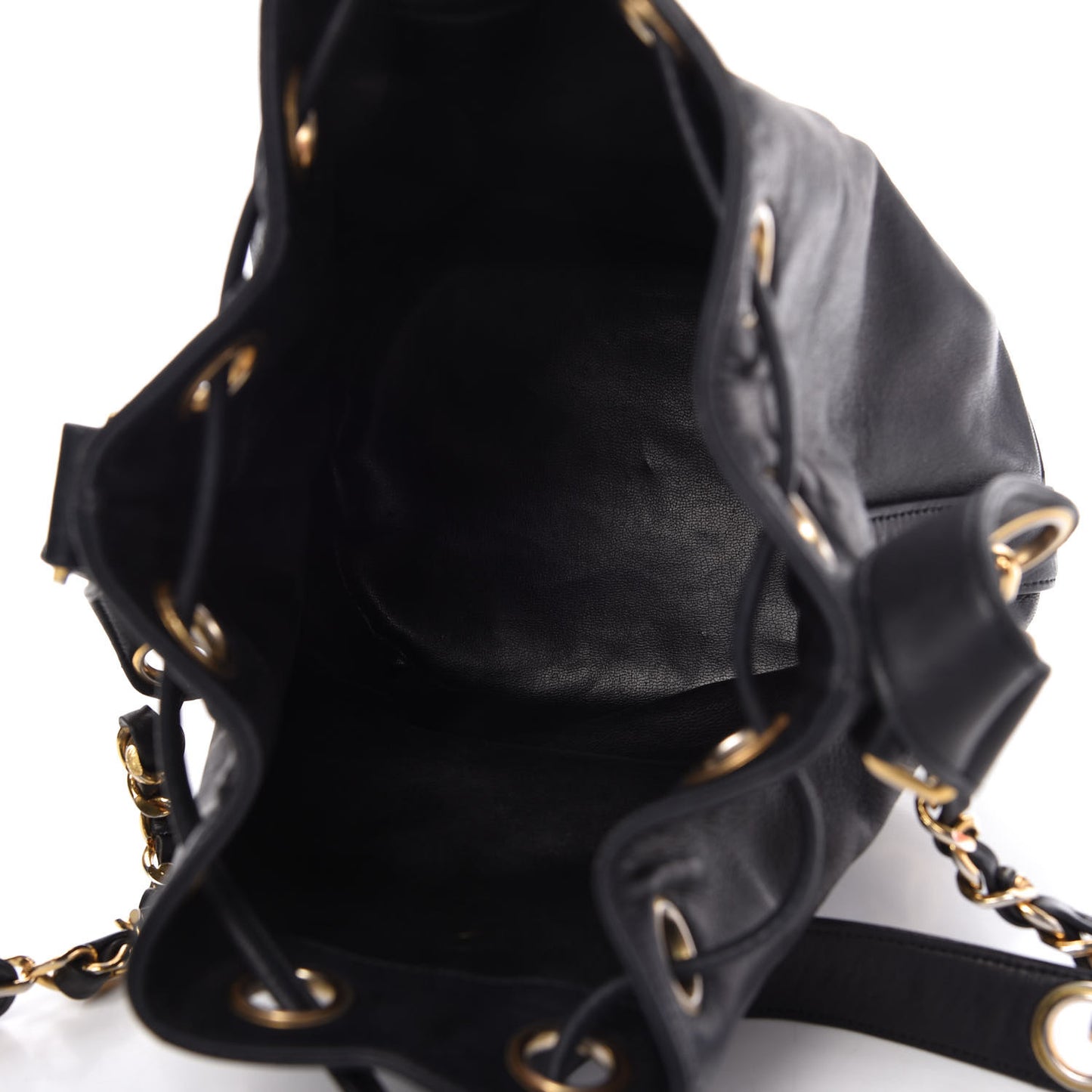 Lambskin Drawstring Bucket Bag Black