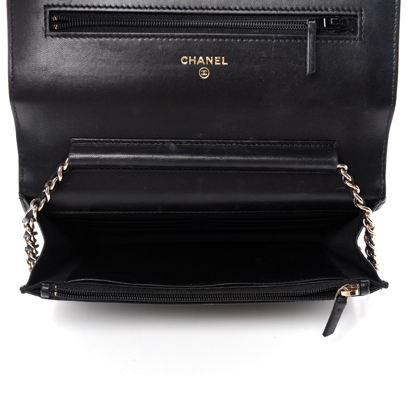 Lambskin Quilted Chain Around Wallet On Chain WOC Black