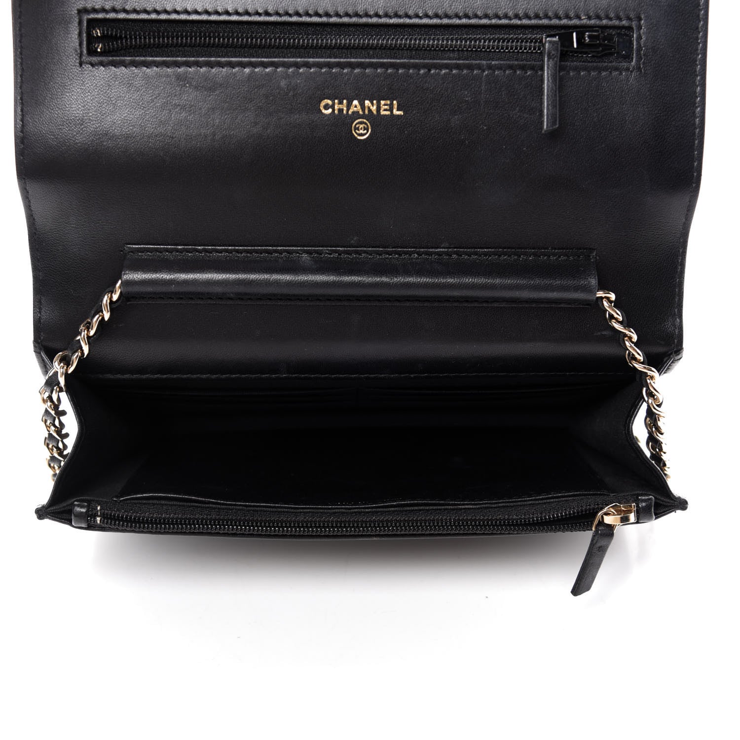 Chanel Lambskin Quilted Chain Around Wallet On Chain WOC Black 5 of 19
